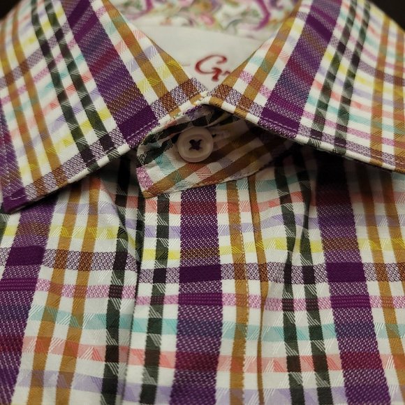 Robert Graham Exclusive Mens S Shirt Flip Cuff Dress Purple Pastel Plaid - Picture 5 of 12
